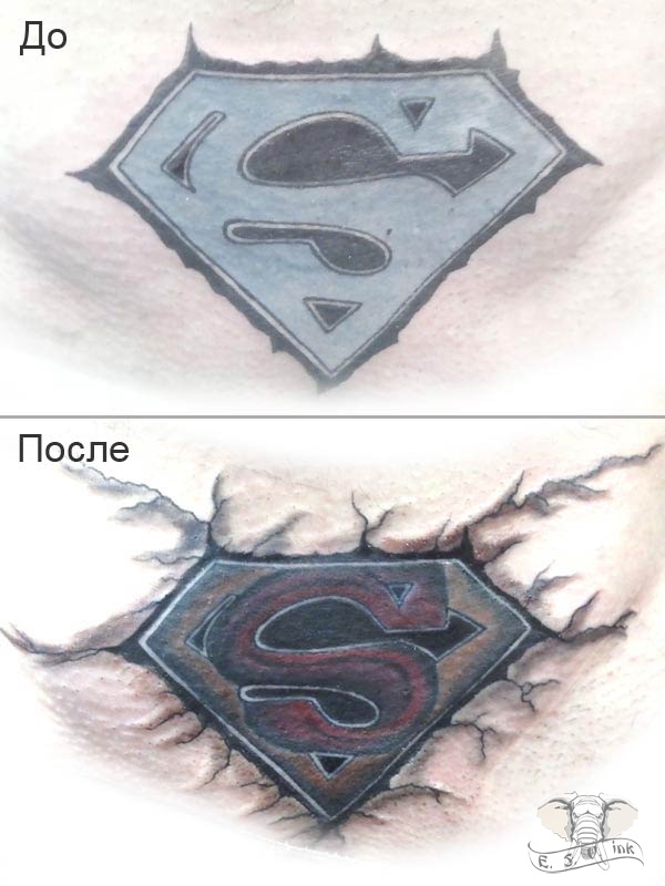 Перекрытие, коррекция старых татуировок в тату-студии Сергея Елисеева