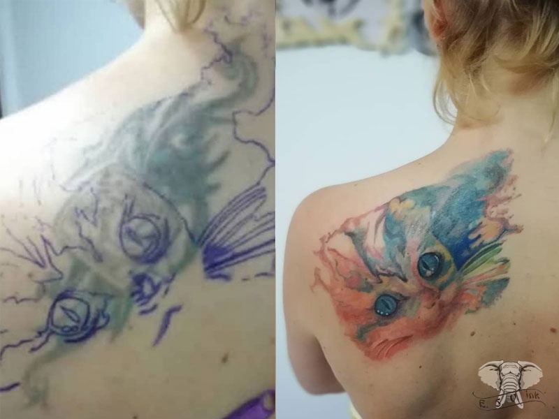 Перекрытие, коррекция старых татуировок в тату-студии Сергея Елисеева
